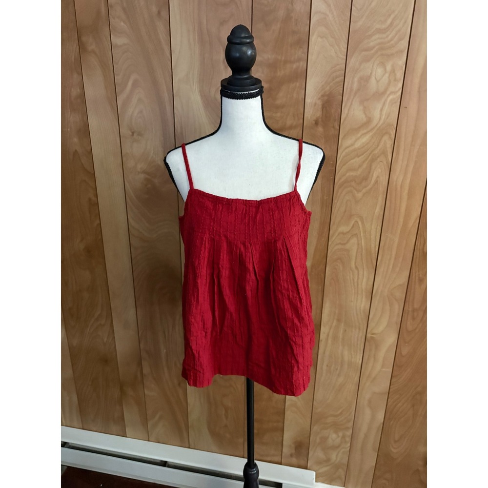 Lou & Grey Red Cotton Linen Textured Cami Top Adjustable Straps Small NEW
